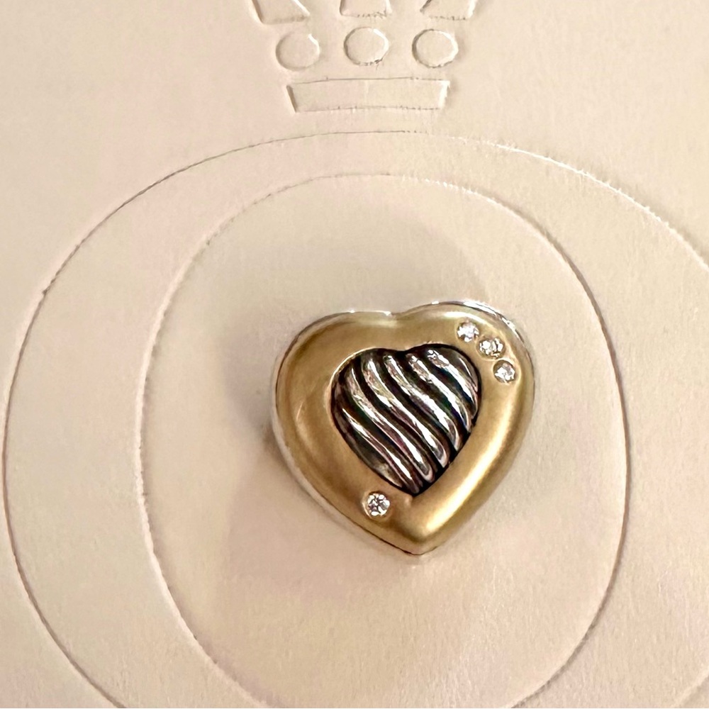 Authentic David Yurman 18k Gold & Silver Diamond Heart Pin Brooch Lapel‼️RARE‼️